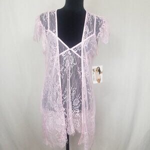 Elegant Moments Pink Lace Peignoir set. Babydoll and Matching Robe